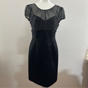 Tahari Black and White Sheath Dress with Sweetheart Neckline
